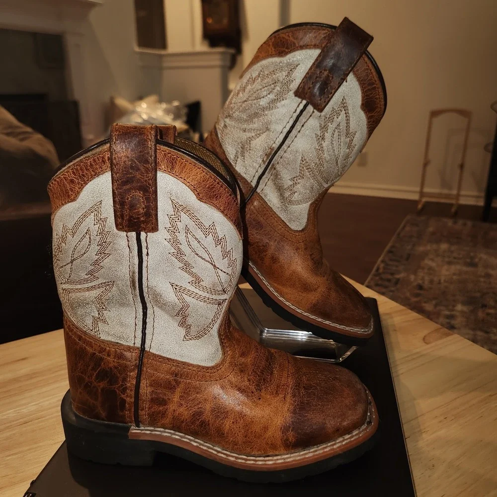 Dan Post Lil' Koufax Tan/White Leather Western Boots - Youth/Kids 10.5 - DPC2922